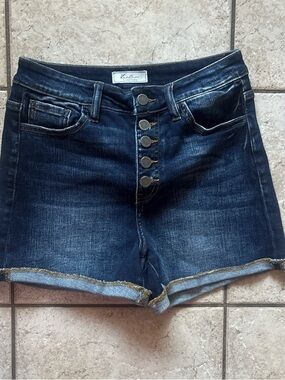 KanCan Dark Indigo High-Rise Button-Front Denim Shorts